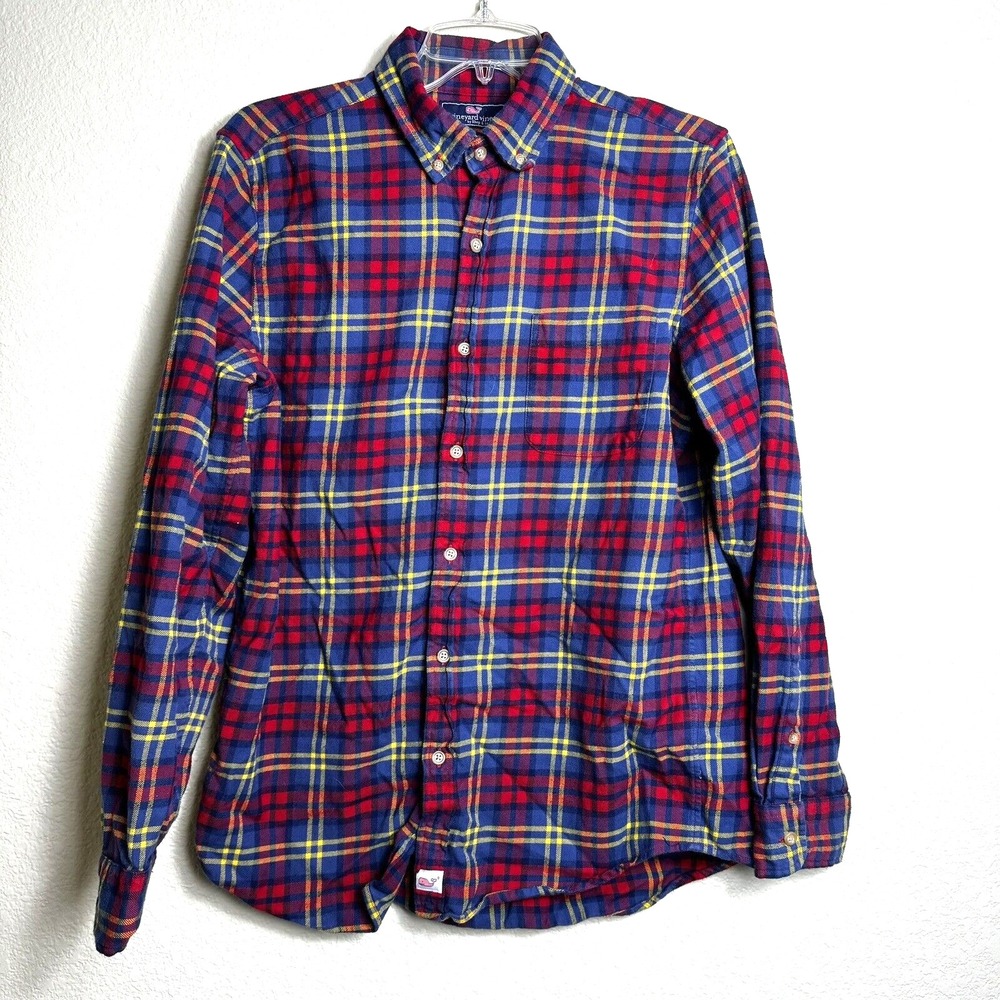 Vineyard Vines Long Sleeve Button Down Shirt Mens Flannel Murray M Slim Colorful